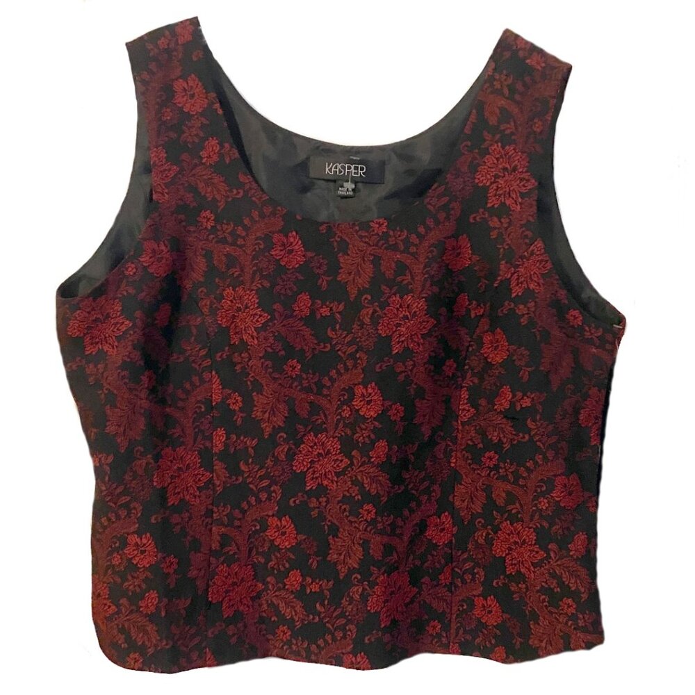Kasper Brocade Sleeveless Top Women 18 Black Red Victorian Vampire